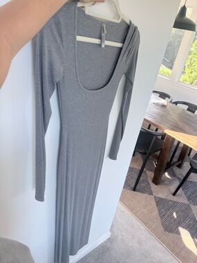 SKIMS Long Sleeve Scoop-Neck Maxi Dress - Gray